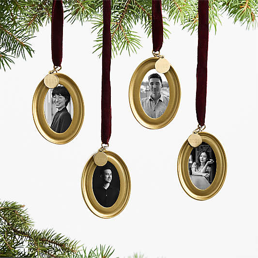 Gold Oval Photo Frame Christmas Tree Ornament, Set of 4