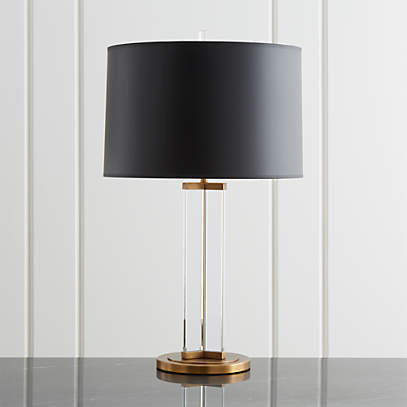 Gleam Crystal Brass Black Shade Table, White Lamp With Black Shade