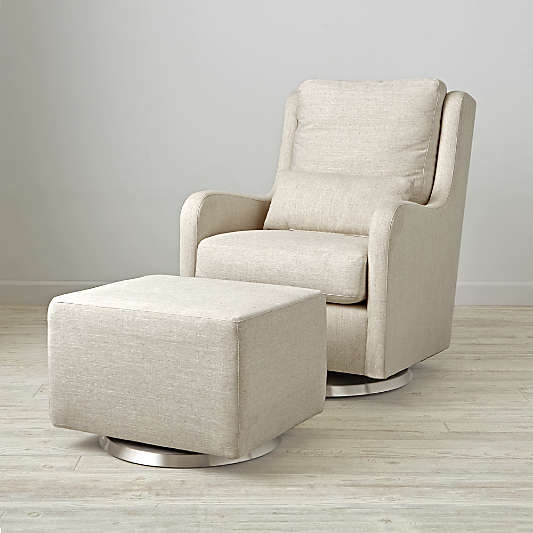 Milo Cream Nursery Swivel Glider Chair and Ottoman with Silver Bases