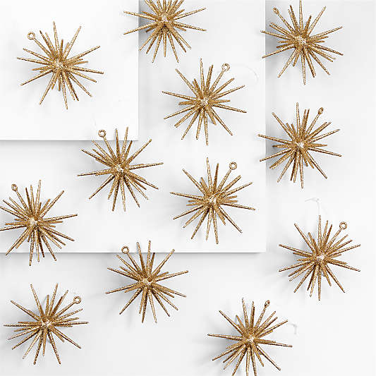 3D Gold Glitter Star Christmas Tree Ornaments, Set of 12