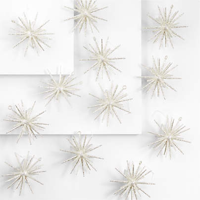 3D Silver Glitter Star Christmas Tree Ornaments, Set of 12