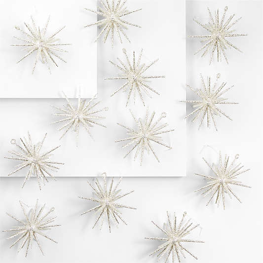 3D Silver Glitter Star Christmas Tree Ornaments, Set of 12