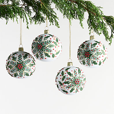 View Glitter Holly Ball Christmas Ornament, Set of 4 details