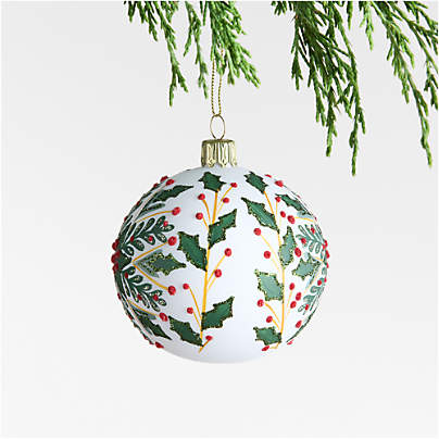 European Glitter Holly Ball Christmas Ornament