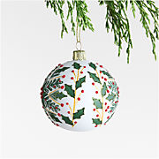 Glitter Holly Ball Christmas Ornament