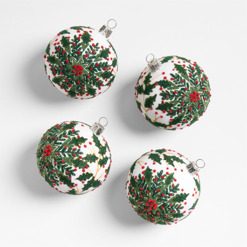 Glitter Holly Ball Christmas Ornaments, Set of 4 - image 0 of 1