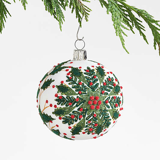 Glitter Holly Ball Christmas Ornament