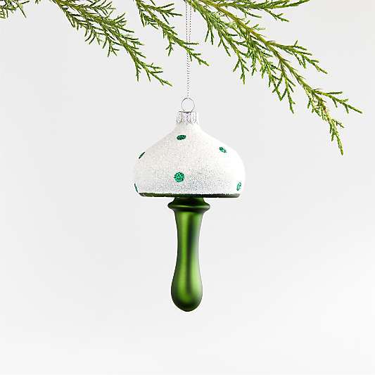 Green Glitter Glass Mushroom Christmas Tree Ornament