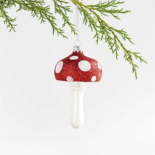 Red Glitter Glass Mushroom Christmas Tree Ornament