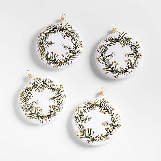 Glitter Pine Disk Christmas Ornaments, Set of 4