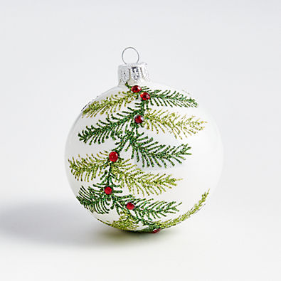 View Glitter Pine Ball Christmas Tree Ornament with Red Crystals details