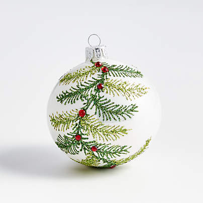 Glitter Pine Ball Christmas Tree Ornament with Red Crystals