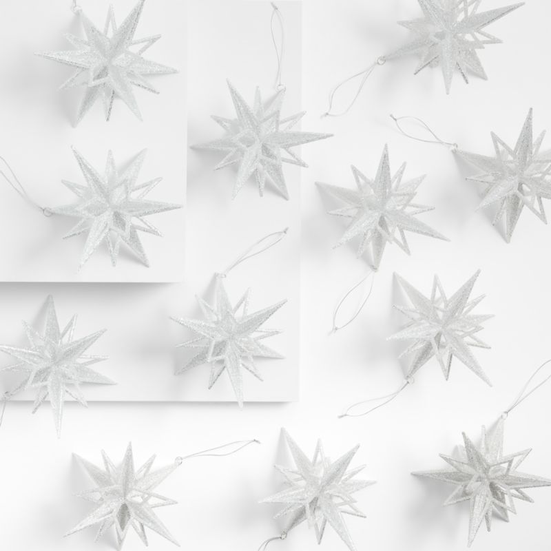 Radiant Silver Glitter Star Christmas Tree Ornaments, Set of 12 - image 0 of 1