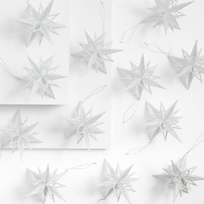 Radiant Silver Glitter Star Christmas Tree Ornaments, Set of 12