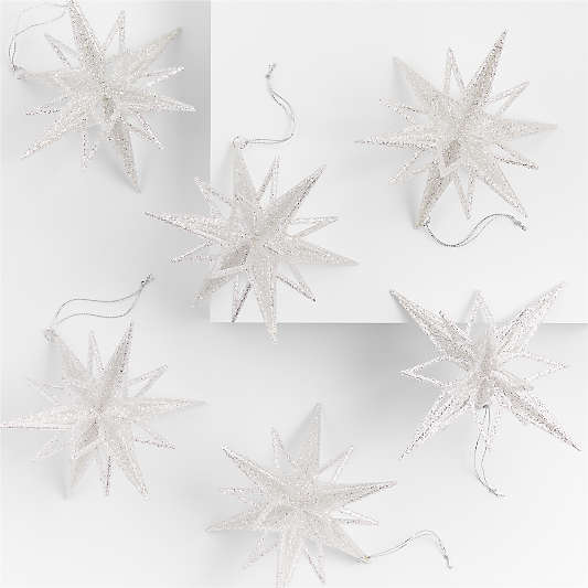 Radiant Silver Glitter Star Christmas Tree Ornaments, Set of 6