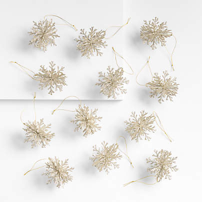 Gold Glitter Snowflake Christmas Ornaments, Set of 12