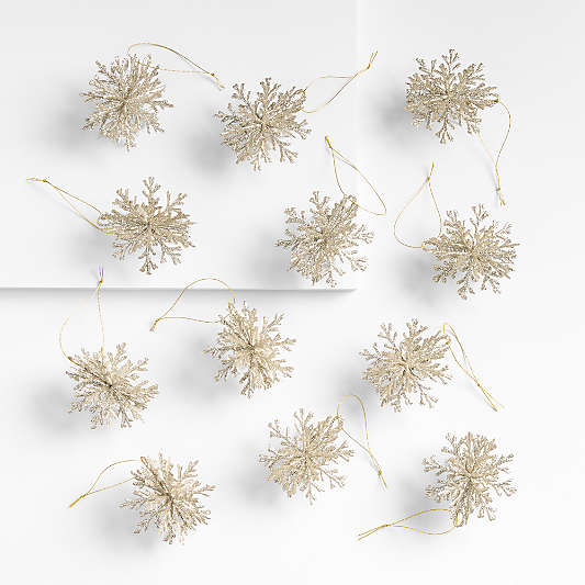 Gold Glitter Snowflake Christmas Ornaments, Set of 12