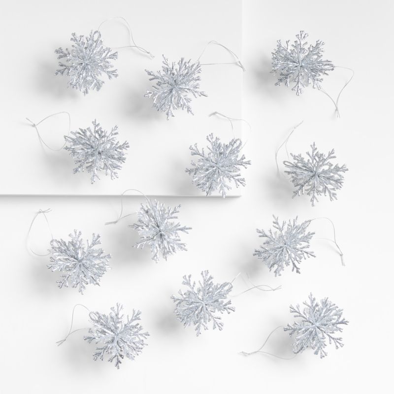 Silver Glitter Snowflake Christmas Ornaments, Set of 12 - image 0 of 1