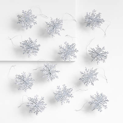 Silver Glitter Snowflake Christmas Ornaments, Set of 12