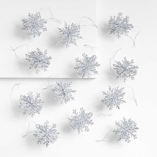 Silver Glitter Snowflake Christmas Ornaments, Set of 12