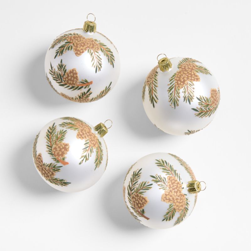 Glitter Sprig and Pinecone Ball Christmas Ornaments, Set of 4 - image 0 of 2