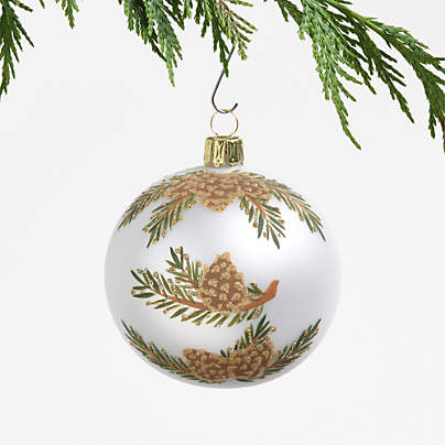 Glitter Sprig and Pinecone Ball Christmas Ornament