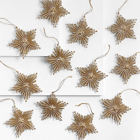 Gold Glitter Starburst Christmas Tree Ornaments, Set of 12