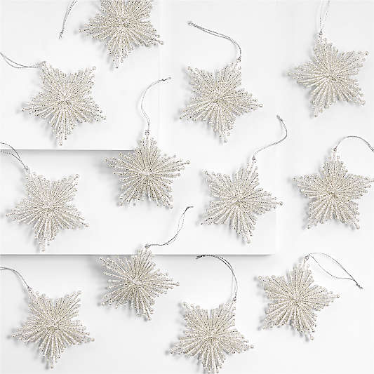 Silver Glitter Starburst Christmas Tree Ornaments, Set of 12