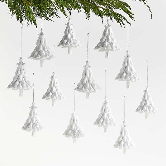 White Glitter Christmas Tree Ornaments, Set of 12