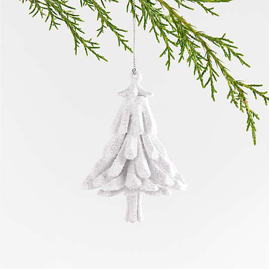 White Glitter Tree Christmas Ornaments, Set of 6