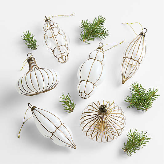 Blown Glass Lantern Christmas Tree Ornaments, Boxed Set of 6