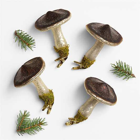 Taupe Glass Mushroom Christmas Tree Clip Ornament, Set of 4