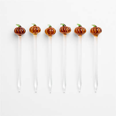 Glass Pumpkin Cocktail Picks, Set of 6