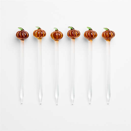 Glass Pumpkin Cocktail Picks, Set of 6
