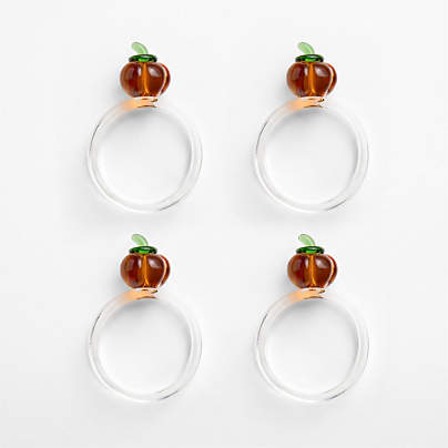 Glass Pumpkin Napkin Rings, Set of 4
