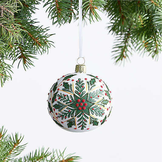 European Glitter Holly Ball Christmas Ornament