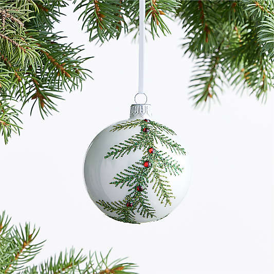 European Glitter Pine Ball Christmas Tree Ornament with Red Crystals