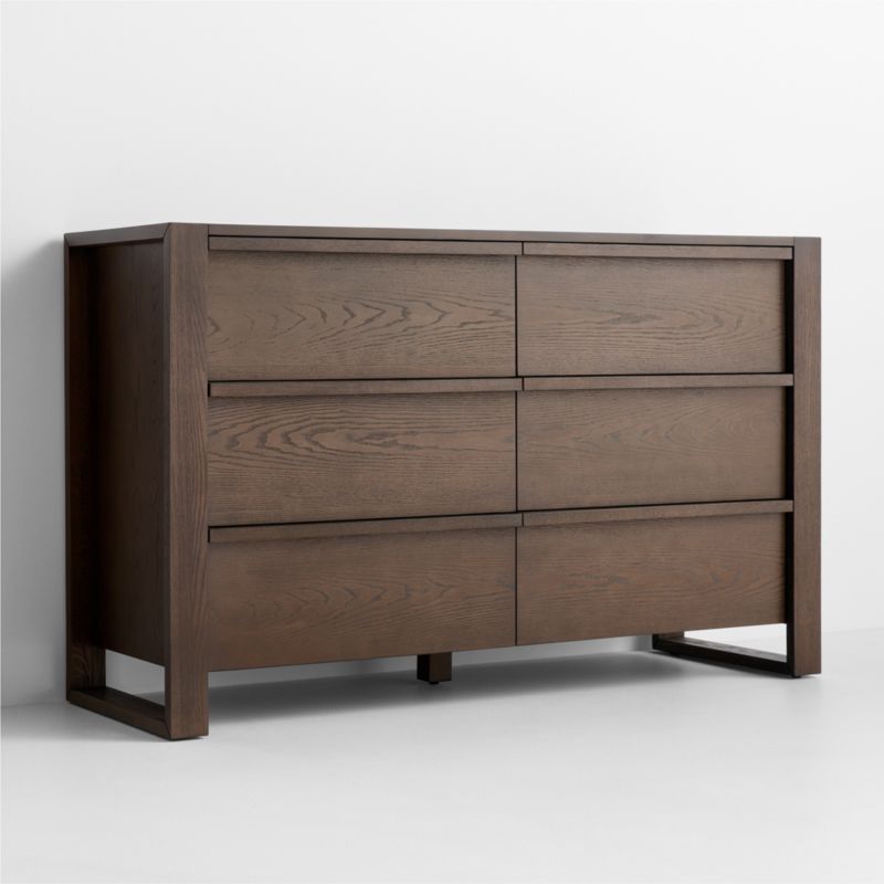 Gemini 55" Deep Brown Ash Wood Wide 6-Drawer Kids Dresser - image 2 of 10
