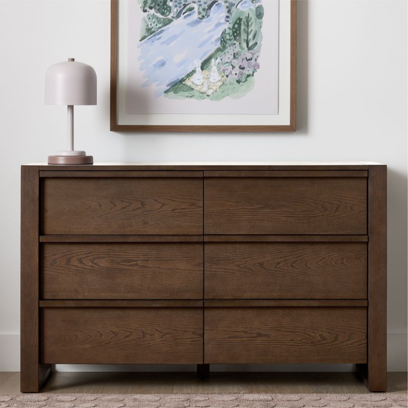 Gemini 55" Deep Brown Ash Wood Wide 6-Drawer Kids Dresser - image 1 of 10