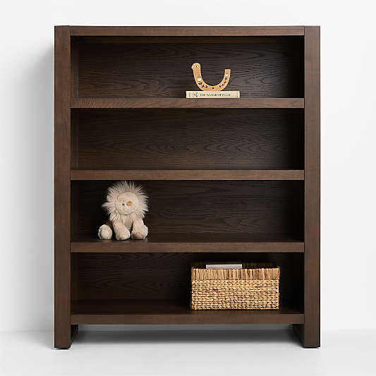 Gemini Deep Brown Ash Wood Tall 4-Shelf Kids Bookcase