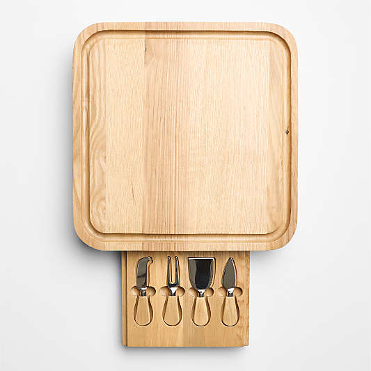 Geneva Wooden Cheese Board & Knife 5-Piece Gift Set
