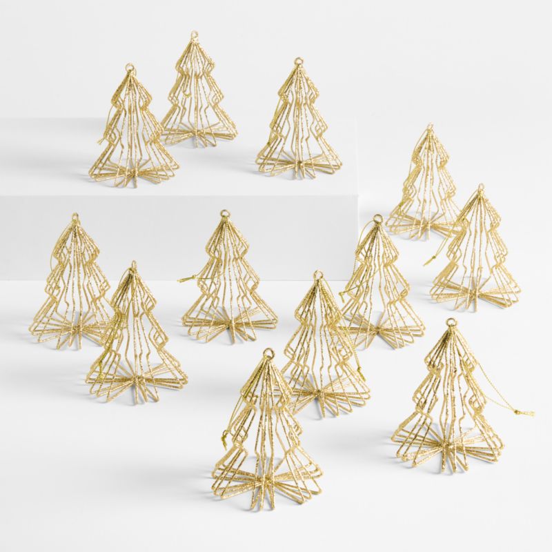 Gold 3D Tree Christmas Ornaments, Set of 12 - image 0 of 1