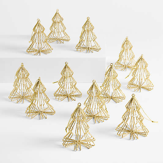 Gold 3D Tree Christmas Ornaments, Set of 12