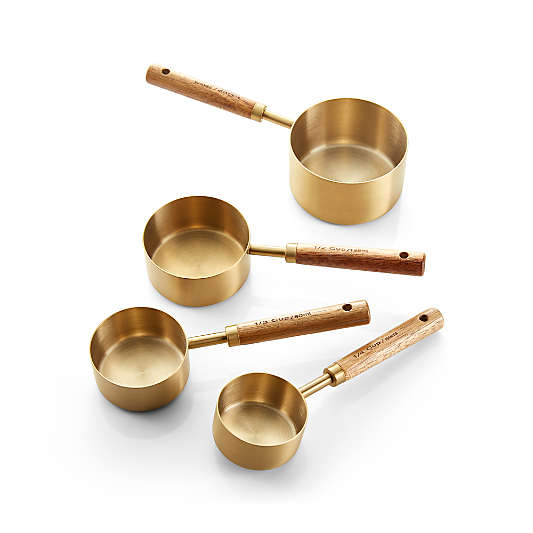 Acacia Wood and Gold Measuring Cups, Set of 4