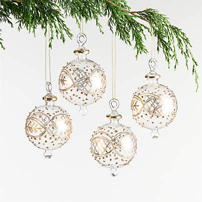 Gold & Clear Glass Ball Christmas Tree Ornament, Set of 4