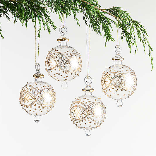 Gold & Clear Glass Ball Christmas Tree Ornament, Set of 4