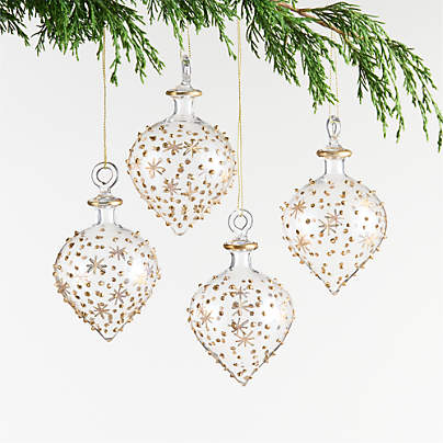 Gold & Clear Glass Onion Christmas Tree Ornament, Set of 4