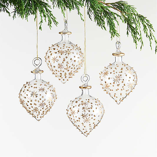 Gold & Clear Glass Onion Christmas Tree Ornament, Set of 4