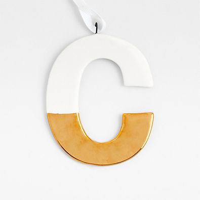 View Gold-Dipped Ceramic Letter "C" Monogram Christmas Tree Ornament details