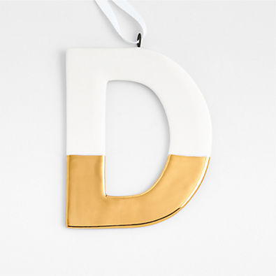 View Gold-Dipped Ceramic Letter "D" Monogram Christmas Tree Ornament details